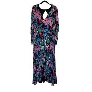 maeve ruched floral maxi dress Blue Leafy Floral Maeve Midi Dress